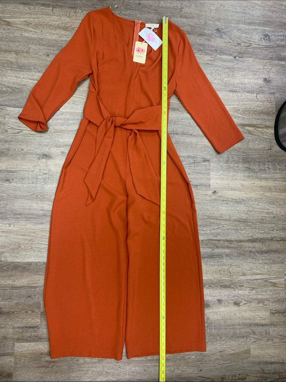 entro Burnt Orange Long Sleeve Tie-Waist Jumpsuit